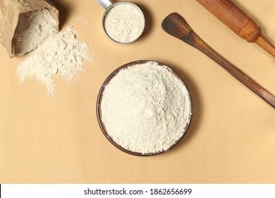 Red Wheat Flour Or Lal Atta In Flat-lay Composition