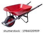 Red wheelbarrow isolated on white.