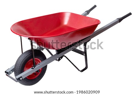 Red wheelbarrow isolated on white.