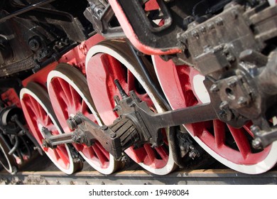 red wheels of steam locomotive