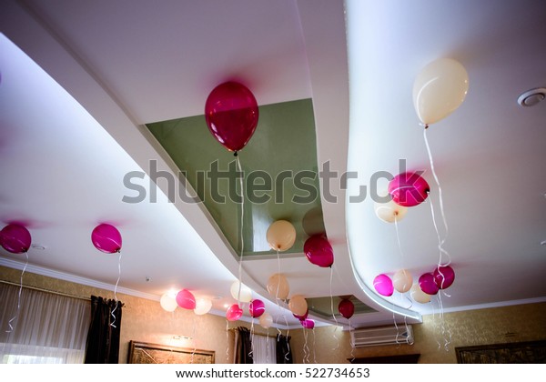 Red White Balloons Fly On Ceiling Stock Photo Edit Now 522734653