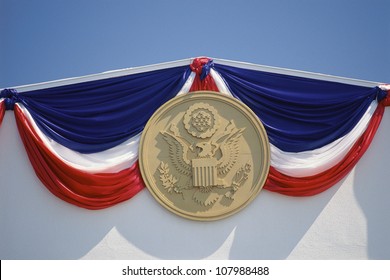 Red, White, And Blue Drapery With Presidential Seal