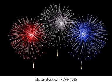 Red White And Blue Fireworks On A Black Background