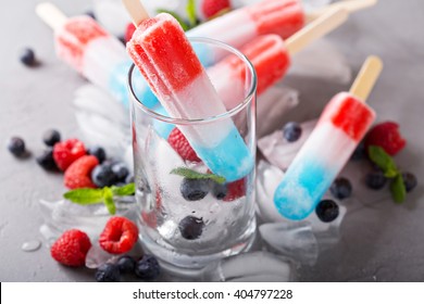 Red, White And Blue Ice Cream Pops For Independence Day