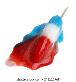 Red White And Blue Patriotic Popsicle Is Melted, Isolated On White Background 