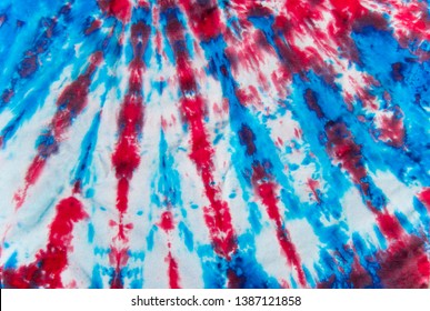 Red White and Blue Tie Dye Fabric Sunray Pattern