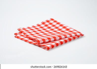 Red And White Checkered Napkin On White Background