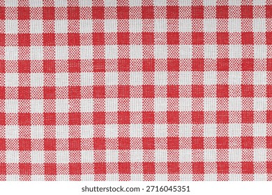 Red and white checkered, pattern, design, cotton fabric for sewing, texture background close-up