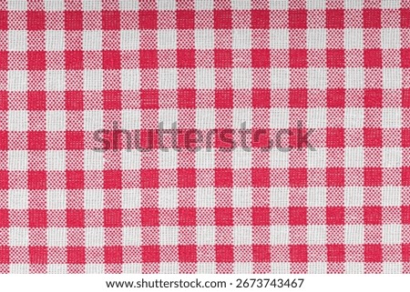Red and white checkered, pattern, design, cotton fabric for sewing, texture background close-up