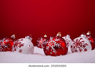 red and white christmas ornament background (selective focus) - Powered by Shutterstock