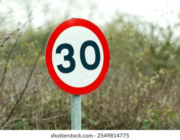 a red and white circular thirty miles an hour warning sign - Powered by Shutterstock