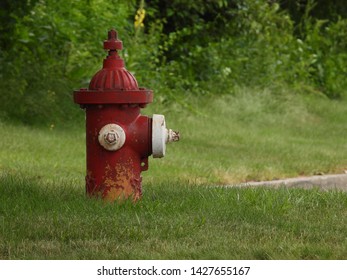 Red and white fire hydrant in grass