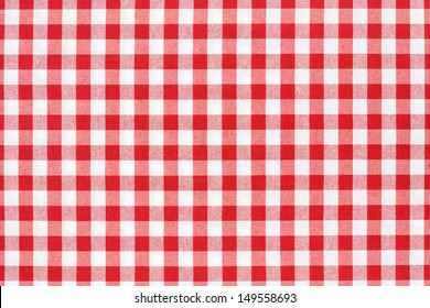 Red And White Gingham Tablecloth Texture Background, High Detailed 