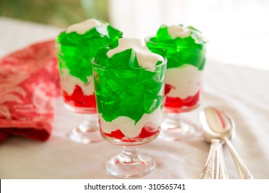 Red, White And Green Jello Gelatin Parfait Desserts