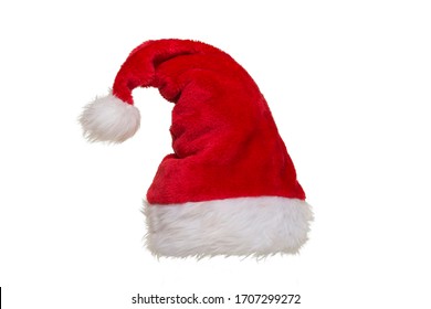 Red and white hat of santa claus isolated on a white background
