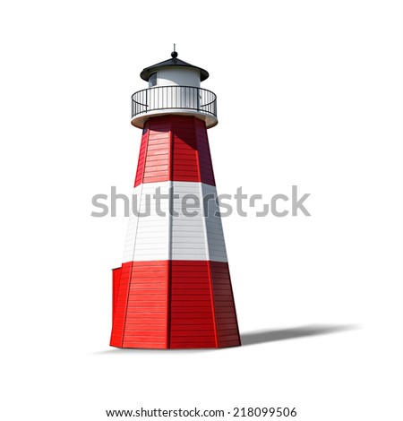 Red white lighthouse isolated on white background. Object with clipping path