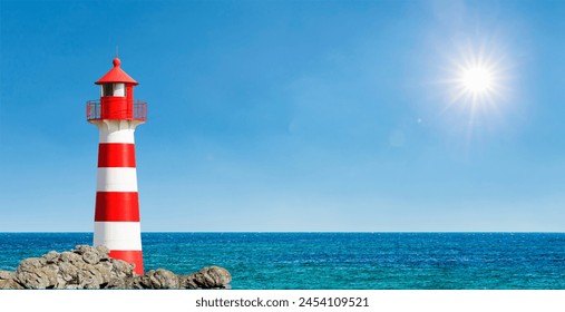 Red and white lighthouse on the seashore - Powered by Shutterstock