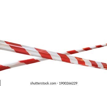 Red and white lines of barrier cross tape prohibit passage. Barrier tape on white isolate. Barrier that prohibits traffic. Danger unsafe area warning tape do not enter. Concept no entry. Copy space - Shutterstock ID 1900266229