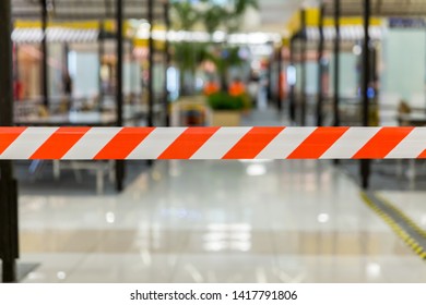 Red and White Lines of barrier tape. Striped, red and white tape that forbids passage. Red White warning tape pole fencing is protects for No entry. - Shutterstock ID 1417791806