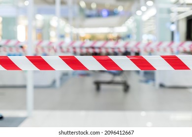 Red and White Lines of barrier tape. Striped, red and white tape that forbids passage. Red White warning tape pole fencing is protects for No entry. - Shutterstock ID 2096412667