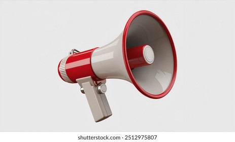 Red and white megaphone isolated on white background. 