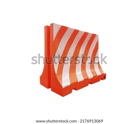 Red and white plastic barriers blocking the pathway. on white background