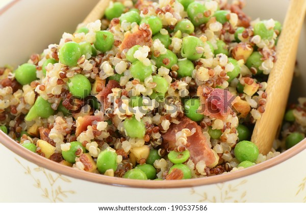 Red White Quinoa Bacon Peas Chopped Stock Photo Edit Now 190537586