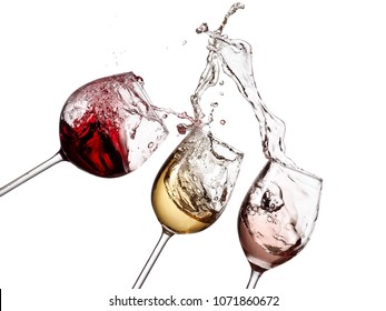 Red, White And Rose Wine Glasses Splash