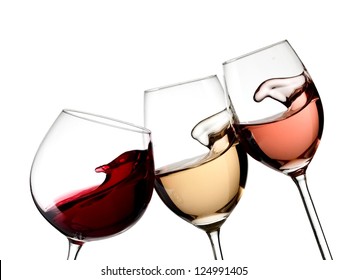 Red, White And Rose Wine Glasses Up