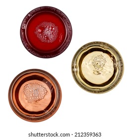 Red, White And Rose Wine Glasses, Top View