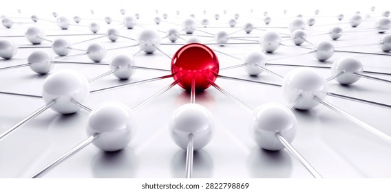 Red and white sphere network structure - abstract design connection design - 3D illustration