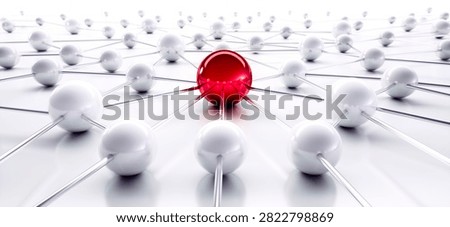 Red and white sphere network structure - abstract design connection design - 3D illustration