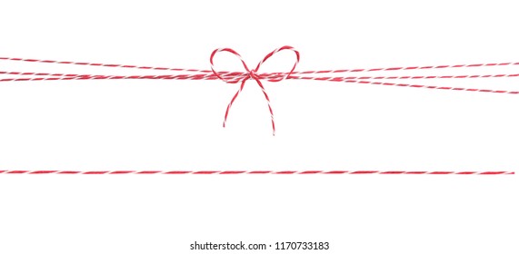 Red White String With Bow,christmas Wrap Decoration ,package Rope Isolated.