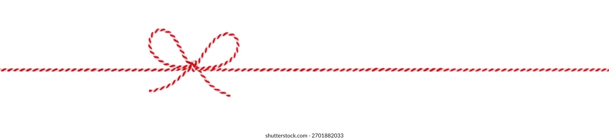 Red and White String Rope with Bow Isolated on White Background