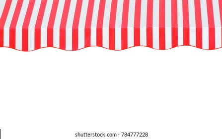 Red And White Strip Awning In Front Of The Shop