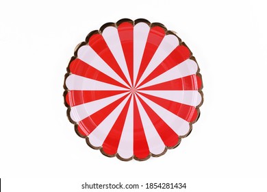 Red And White Striped Party Paper Plate Isolated On White Background