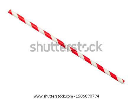 Red and White Striped Straw Cut Out On White.