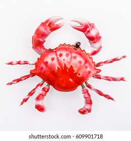 Red And White Toy Crab Fridge Magnet Isolated On White