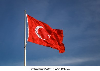 Red and White Turkish Flag with Moon and Star