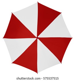 Red And White Umbrella Isolated On White Background. Clipping Path Included.