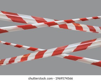 Red and white warning lines of barrier tape prohibit passage. Barrier tape on gray isolate. Barrier that prohibits traffic. Danger unsafe area warning do not enter. Concept of no entry. Copy space - Shutterstock ID 1969574566