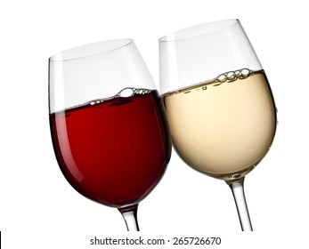 Red And White Wine Glasses, Close Up