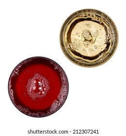 Red And White Wine Glasses In Diagonal, Top View