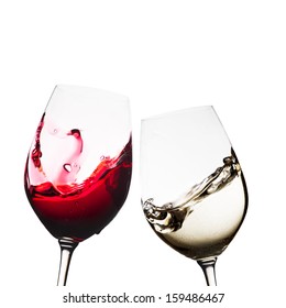 Red And White Wine Glasses Isolated