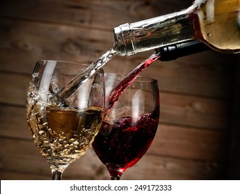 Red And White Wine Pouring 