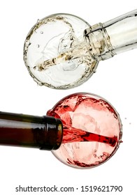 Red And White Wine Pouring, Top View