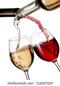 Red And White Wine Pouring In Two Glasses