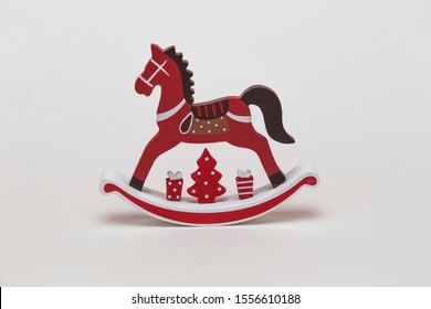 Red And White Wooden Christmas Rocking Horse