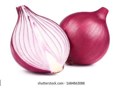 Red whole and sliced onion, isolated on white background - Shutterstock ID 1684863088