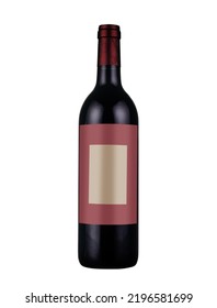 Red Wine Bottle From Bordeaux With Blank Label Sticker Isolated With Clipping Path